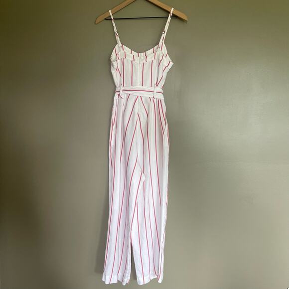Rails Harper‎ Jumpsuit Size XS White Red Reef Stripe Belted Tie-Waist Lyocell - Picture 11 of 16